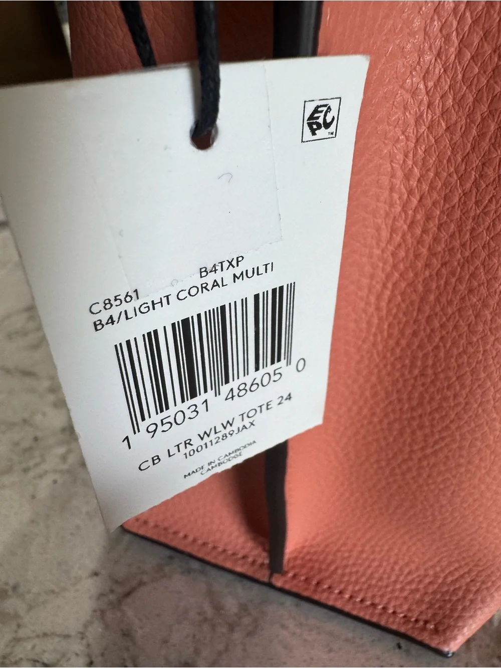 Coach Willow 24 Coral Leather Tote with Brown Trim